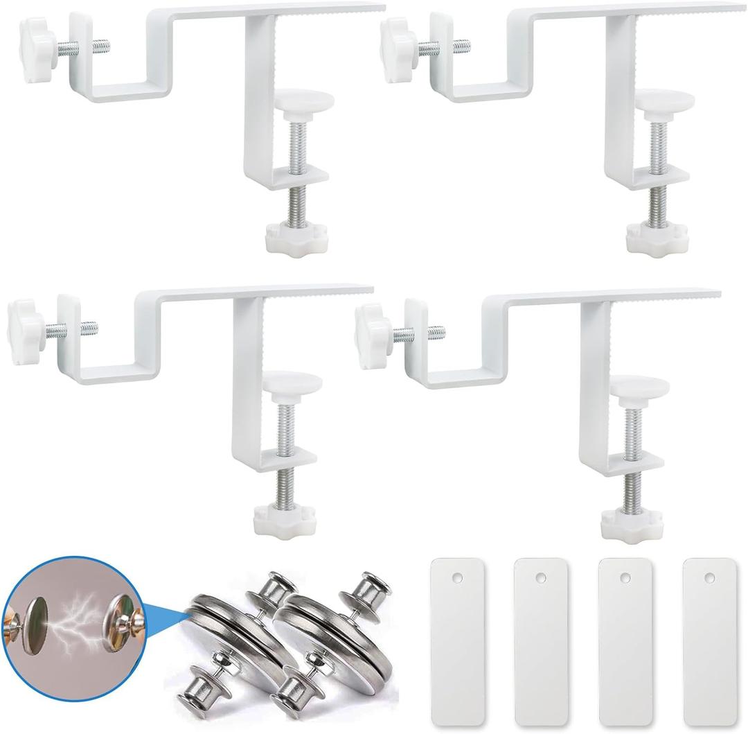 Inside Integrated Blind Curtain Rod Bracket Set, 0.8-2.3 Inch Wide Track, Drill-Free Installation& Tool-Free, Includes Guide and Magnetic Curtain Buckle (4PCS)