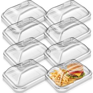 8 Pack Clear Acrylic Serving Tray with Dome Lid Rectangular Food Tray for Cake Dessert Buffet Serving Food Banquets Parties Restaurant Display,10.83 x 8.46 x 5.59 in