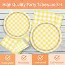 140Pcs Gingham Party Supplies for 20 Guests Thick Paper Plates and Napkins Knives Spoons Forks Cups Disposable Party Set Cutlery for Dinner Baby Shower Wedding Favor(Yellow)