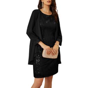 GRACE KARIN Women's Sequin Dress Wedding Guest Dresses Mother of the Bride Dresses Formal Dress Two Piece Dress Knee Length (X-Large, Black)