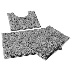 LuxUrux 3-Piece Bathroom Rug Set – Plush Chenille Bath Mats & U-Shaped Toilet Mat, Ultra-Soft, Absorbent & Non-Slip                               (20x20 U, 16x24 & 20x30 inches, Light Grey)
