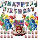 Mario Birthday Party Supplies, Super Bros Party Decorations Set Include Banner, Hanging Swirls, Cake Topper, Balloons, Cake Cupcake Toppers for Boys and Girls Theme Party