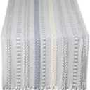 DII Farmhouse Braided Stripe Table Runner Collection, 15x108 (15x113, Fringe Included), Cool Gray