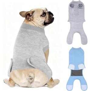 2 Packs Breathable Cotton Dog Recovery Suit for After Neuter Spay Abdominal Wounds Protector, Professional Anti-Licking Onesies for Male Female Pets Surgery Bandages, M Grey Blue Pure