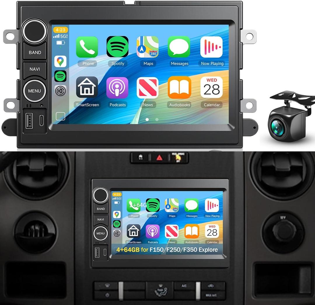 4+64G 7 Android Car Stereo for Ford F150 F250/F350 2004-2016, Plug&Play Wireless CarPlay Android Auto DSP 32EQ,IPS Touchscreen, GPS, Backup Camera for Explorer Mustang Escape Fusion F250 Radio