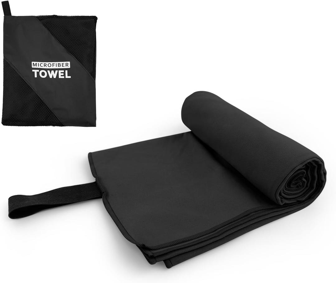 Camping Towel L Size Microfiber Quick Dry Lightweight Travel Body Swimming Pool Beach Hot Yoga Mat Towels (Black, 1 Pack L)