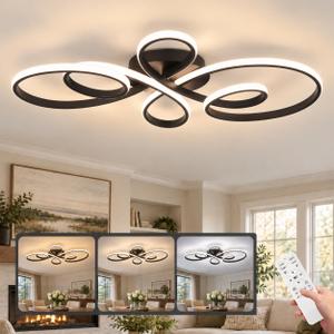 Black Modern LED Ceiling Light with Remote and App, 31.89-Inch Flower Flush Mount Ceiling Light, Dimmable 3000K-6000K, 4480LM Ceiling Fixture for Living Room Bedroom,