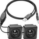 XMSJSIY Mini Computer Speaker for Desktop PC 3.5mm TRS Input with Volume Control USB Powered Stereo Hidden Type Small Speakers for PC Laptop Phone Notebook -1.2M/3.9FT 1 Pair