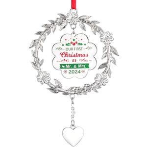 5 x Our First Christmas Ornament 2024, Metal Just Married Christmas Ornament as Mr and Mrs, 1st Christmas Married Ornament 2024, Bridal Shower Wedding Newlywed Gifts for Couple for Christmas Decoration