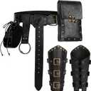 Renaissance Belt Pouch Set Medieval Viking Pirate Leather Belt Pouch & Bracers, Festival Accessories for Halloween (Black)