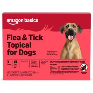 Amazon Basics Preventative Flea and Tick Topical Treatment for Dogs, X-Large (89-132 lbs), Fast Acting and Long Lasting, 3 Counts, Packaging May Vary