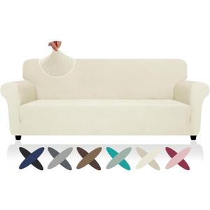 ZNSAYOTX Oversized Super Stretch Couch Cover (92"-115"), New Striped Sofa Covers Comfortable & Durable, Dog Cat Pets Friendly Extra Large Spandex Sofa Slipcovers (Beige, XL Sofa)