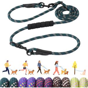 Bcadem Versatile 7.5 FT Heavy Duty Dog Leash with Padded Handle, Easy Converted to Double Leashes, Hands Free, Cross-Body or Waist Leash, Night Reflective, for Small Medium Large Dogs (Dark Green)