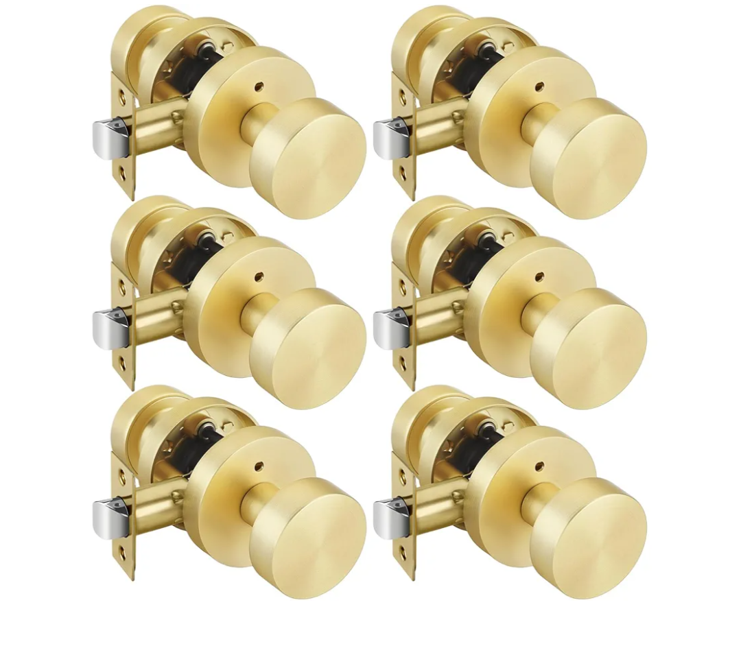 goldenwarm Gold Door Knobs Interior, Zinc Alloy Round Ball Brushed Gold Privacy Door Knobs for Bedroom, Bathroom, Modern Heavy Duty Interior Doorknobs - 6 Pack
