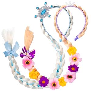 Princess Dress Up Wigs Long Braided Wigs for Girls Halloween Costume Accessories (Blue&Purple)