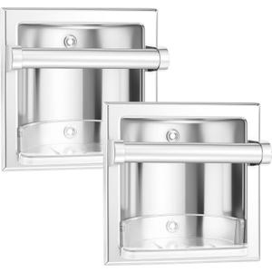 2 PCS Recessed Soap Holder with Bar, Stainless Steel Durable Soap Dish Wall Mount for Bathroom Space Saving Design Holder for Shower Bathroom Bathtub Kitchen Sink