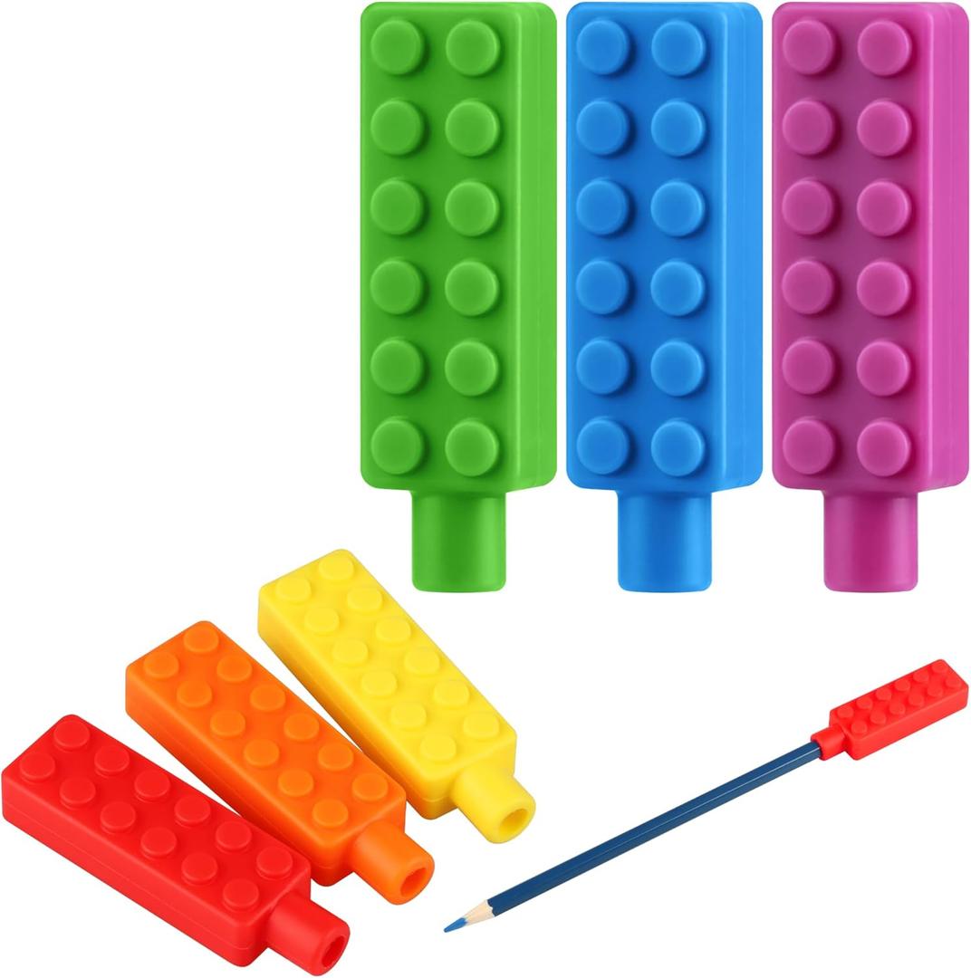 Sensory Chew Pencil Topper, Sensory Silicone Chew Pencil Topper for Autistic Chewers, ADHD, SPD, Oral Motor Stimulation, 6 Colors (Color 1)