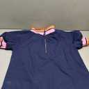 Tankaneo Womens Puff Sleeve Tops Blouse Color Block Half Zip V Neck Pullover Trendy Summer Casual Loose Fit Shirts Navy, Size: M