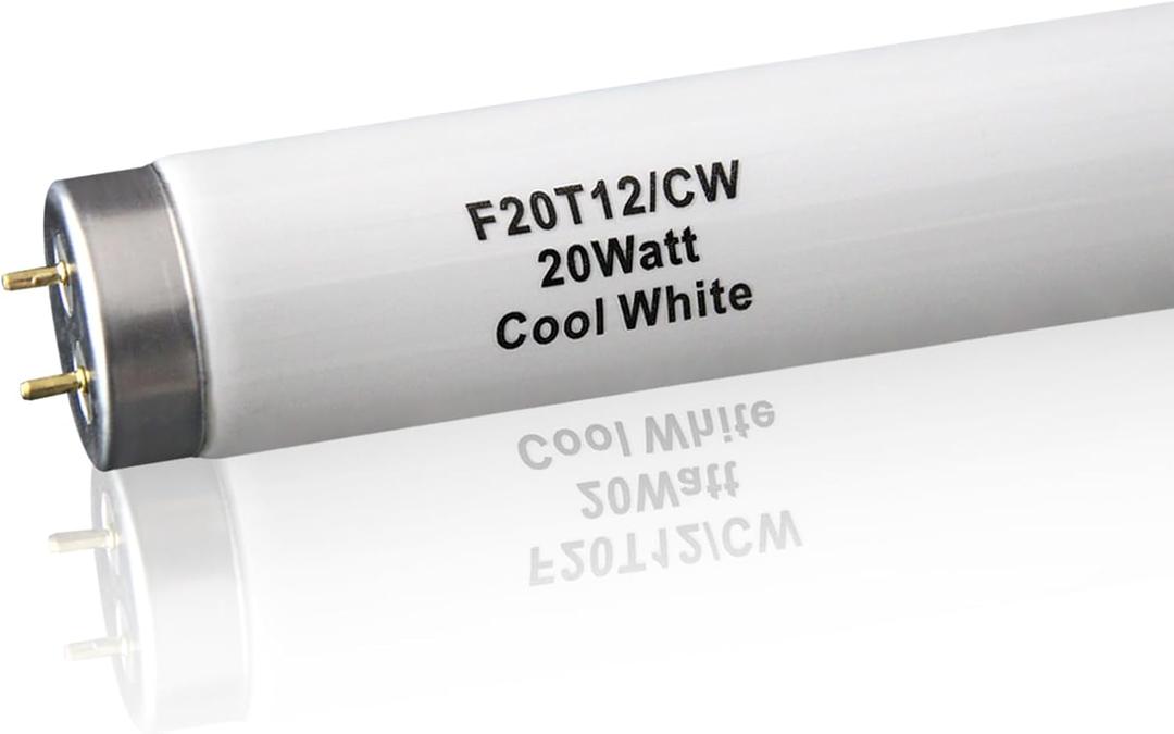 (6Pack) F20T12/CW 20 Watt Cool White 24Inch Fluorescent Light Bulbs,T12 20W 24 Inch Fluorescent Tube,4100K, Replacement for F20T12/CW/ALTO, F20T12/CW/ECO, F20T12/SP41/ECO,G13 Base,1400 Lumens