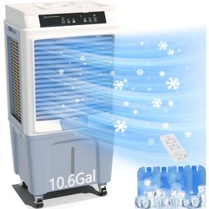 MEPTY Evaporative Air Cooler, 3288CFM Swamp Cooler, Portable Air Cooler Fan with Remote Control, 3 Speeds, 120Oscillation, 12H Timer for Indoor & Outdoor Patio Garage Use,10.6 Gallon,42inch