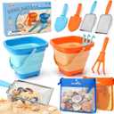 Dreamon Beach Toys, 2 Packs Travel Sand Toys for Kids Ages 4-8 | 10 PCS Sandcastle Building Kit with Collapsible Bucket, Mesh Bag, Sand Sifter, Shovel & Rake, Beach Essentials for Kids