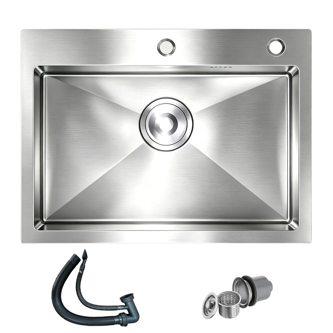 Weejian Drop In Kitchen Sink 24x18 Inch Inch, Stainless Steel Top Mount Kitchen Sink with Brushed Finish, 16 Gauge Single Bowl Workstation Sink, Drop In Kitchen Sink for Modern Kitchen