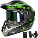 Youth Kids Motocross Helmet Full Face Motorcycle Dirt Bike Off-Road Mountain Bike BMX MX ATV Helmet with(Gloves Goggles Mask) 4Pcs Set - DOT Approved (Green, M)