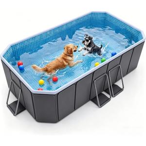 78.7" Foldable Dog Pool & Bath Tub for Large Dogs, Non-Inflatable Hard-Sided Pet Pool, Large Dog Bathing Tub with Reinforced Frame, Filter Port & Easy Drain, Grey
