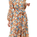 PRETTYGARDEN Women's Floral Boho Dress Fall Long Sleeve Wrap V Neck Ruffle Flowy Maxi Spring Wedding Guest Vacation Dresses, Size M
