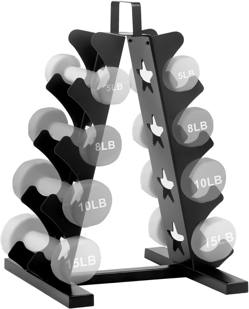 4-Tier Dumbbell Rack Stand Only, A-Frame Compact Metal Weight Rack with Handle for Home Gym Storage, Multilevel Dumbbell Holder Organizer for 5-15 LB Weights (Dumbbells Not Included)
