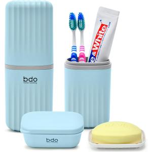 VITVITI Toothbrush Travel Case, Portable Travel Soap Container Leakproof Dish Tray, Portable 7.88 inch Toothpaste Toothbrush Holder with Cover for Trip/Bathroom/Camping(Blue)