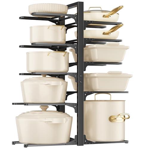 MUDEELA 10-Tier Pots and Pans Organizer under Cabinet, 23.62" Height Heavy Duty Pot and Pan Organizer Kitchen Cabinet Organization and Storage, Adjustable Pot Rack for Frying Pan, Cast Iron Skillet