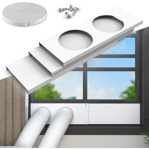 Flamorrow Dual Hose Portable Air Conditioner Window Kit, Adjustable Window Seal Plates for 5" Diameter Exhaust Hose, Sliding AC Window Vent Kit with Foam Seal Strip, White