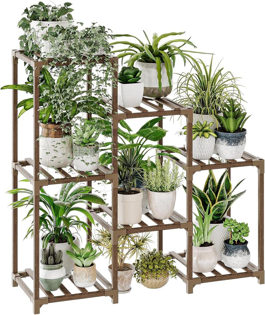 Bamworld Plant Stand Indoor Plant Shelf Outdoor Wood Plant Rack for Multiple Plants 3 Tiers Ladder Plant Holder for Living Room Patio Boho Home Decor for Gardening