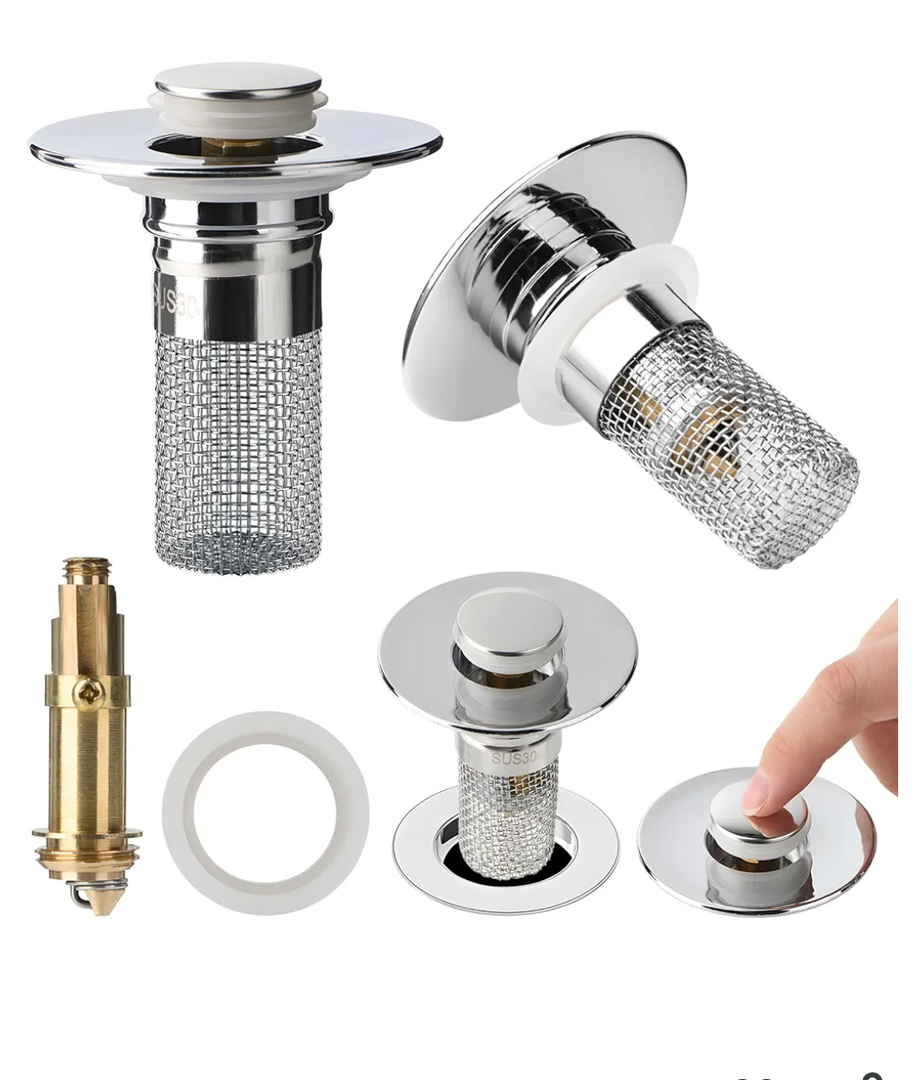 2pcs Bathroom Sink Drain Strainer Pop Up Sink Drain Stopper with Removable Stainless Steel Filter Basket, for US Universal Bathroom Kitchen Basin Sink Stopper Bathroom Sink Stopper