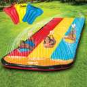JAMBO Premium 16Ft Slip Splash and Slide and 3 Bodyboards, Heavy Duty Water Slide - 3-Way Sprinkler System, Splash Mat Pad, Backyard Outdoor Water Toys n Slides for Kids