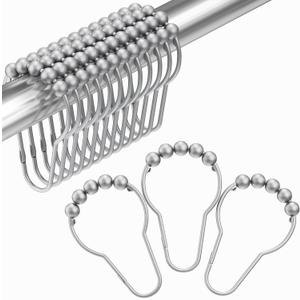 Amazer Shower Curtain Hooks, Decorative Shower Curtain Hooks Rust Proof Stainless Steel Shower Curtain Hooks, Shower Hooks for Shower Curtain Bathroom 12PCS, Space Silver