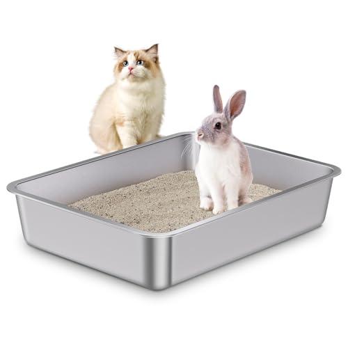 EGMEHOAD Stainless Steel Cat Litter Box 4in Low Entry,Metal Litter Box for Small Cats/Kitty Easy to Clean,Cat LitterBox for Kitten Elderly Cats,Non Stick, No Smell