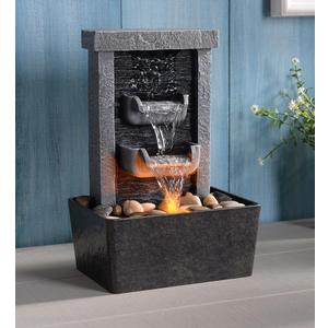GOSSI Home Dcor 10.3 in Indoor Waterfall Fountain Relaxation High Pressure Water Pumps Tabletop Fountain Nature Feeling Water Fountains with Reflective Lighting/River Rocks Home/Office Decoration
