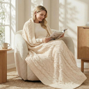Cable Knit Throw Blanket 50x60 for Couch, Buttery Soft Textured Decorative Knit Blanket, Lightweight Microfiber Sofa Throw for Living Room, Farmhouse Home Decor, Ivory White