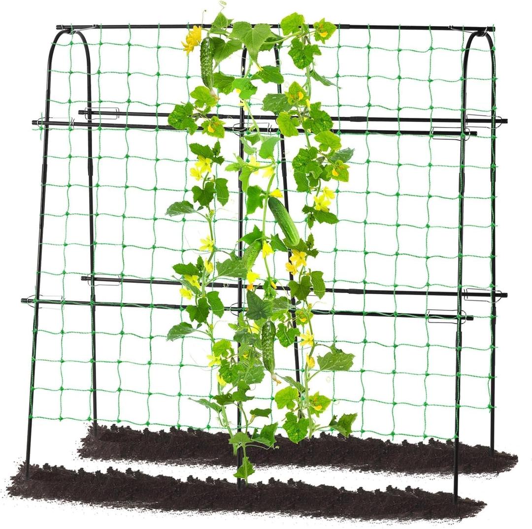 Cucumber Trellis for Raised Bed, 4 feet Garden Trellis for Climbing Plants Outdoor, Plastic-Coated Metal Arch Plant Support for Flower Vines Vegetables Peas Beans Cucumber Trellis, Black