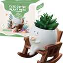 Smiley Face Planter Pot, Cute Coffee Plant Pots for Indoor Outdoor,Unique Rocking Chair Plant Pot for Succulents Plants Live with Drainage Hole,Gift IdeaI for Mother and Appreciation Christmas (Small)