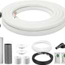 DELLA 25 Ft Mini Split Line Set, Includes 3/8" & 1/4" O.D. copper pipes with flared nuts and a 3/8" thick white PE insulated coil. Perfect for mini split ACs and other HVAC systems