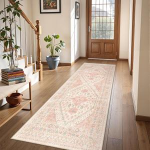Runner Rug 2x6, Non Slip Washable Rugs for Laundry Room, Runners for Hallways, Low Pile Vintage Soft Rugs for Living Room, Kitchen Bathroom, Bedroom Rug(Pink)