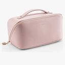 Vlando Makeup Bag,Large Capacity Travel Toiletry Bag,Cosmetic Bags for Women PU Leather Waterproof Portable Pouch with Divider & Handle-Pink