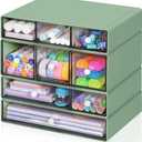 Desk Storage Organizer with 9 Drawers, 4 Tiers Stackable Desktop Craft Storage Drawers, Clear Storage Box Caddy for Stationary Makeup Jewelry Office Craft Supplies (Green)