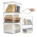 Lidded Plastic Storage Bins Set Clear Desk Basket Box Organizer Kitchen Container Clothes Laundry Closet Cabinet Shelf, Organization and Storage for Shelves Office Bathroom (Clear 3XL+2M)