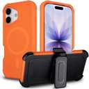 for iPhone 17 Case with Belt Clip, Compatible with Magsafe, Anti-Drop, Anti-Fingerprint, 3 in 1 Heavy Duty Shockproof Protection for iPhone 17 Case Rugged with Kickstand, Orange