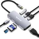 USB C Laptop Docking Station, 7 in 1 Type C Hub Multiport Adapter Dongle with 3 Monitors (Dual HDMI, VGA, PD, Ethernet, SD/TF, USB C/A Ports, Mic/Audio) Compatible for MacBook/Dell/HP/Lenovo Laptops