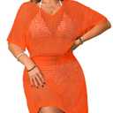 Aqua Eve Plus Size Swimsuit Cover Up - Crochet Bathing Suit Coverups 2025 Short Sleeve Beach Dress Swimwear Orange 18W (Orange)
